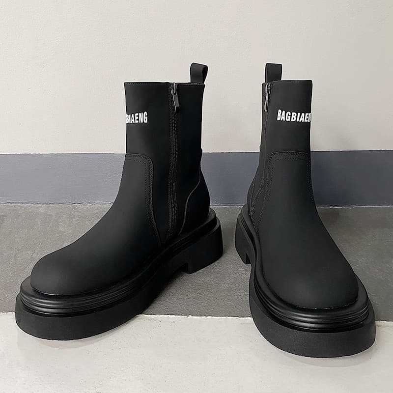 バイクブーツ シンプルモダンソール厚ブーツ