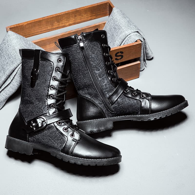 ビンテージ調 レースアップ バイクブーツ