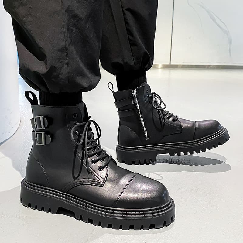 サイドジップ厚底バイクブーツ