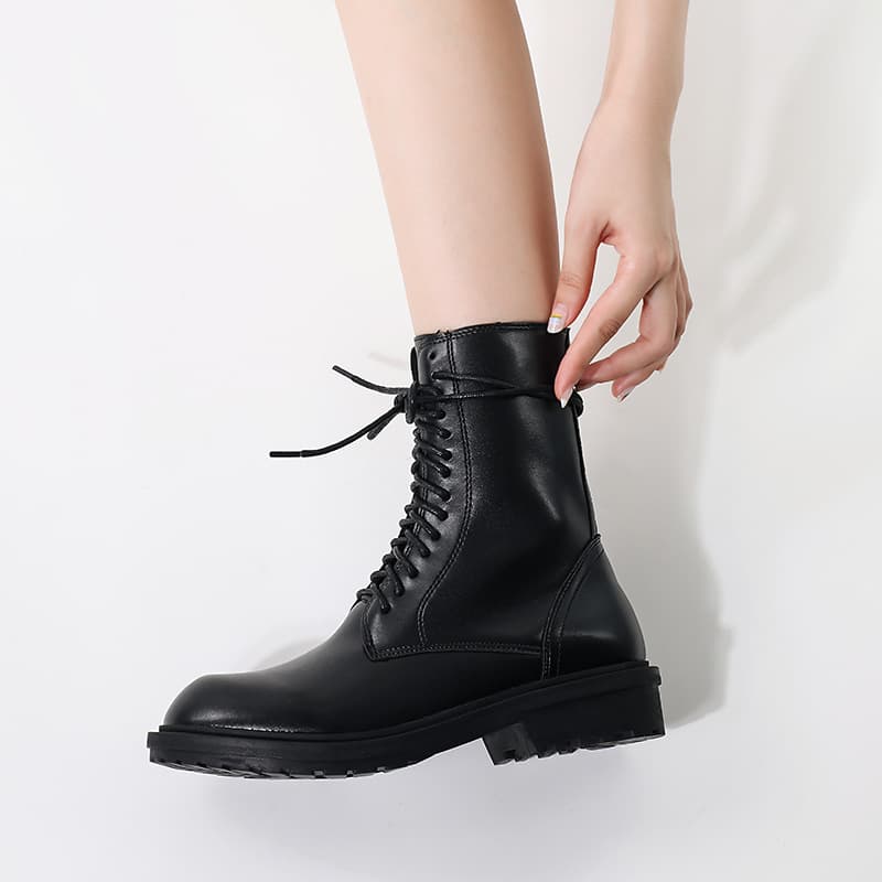 バイクブーツ ミリタリー風編み上げショートブーツ