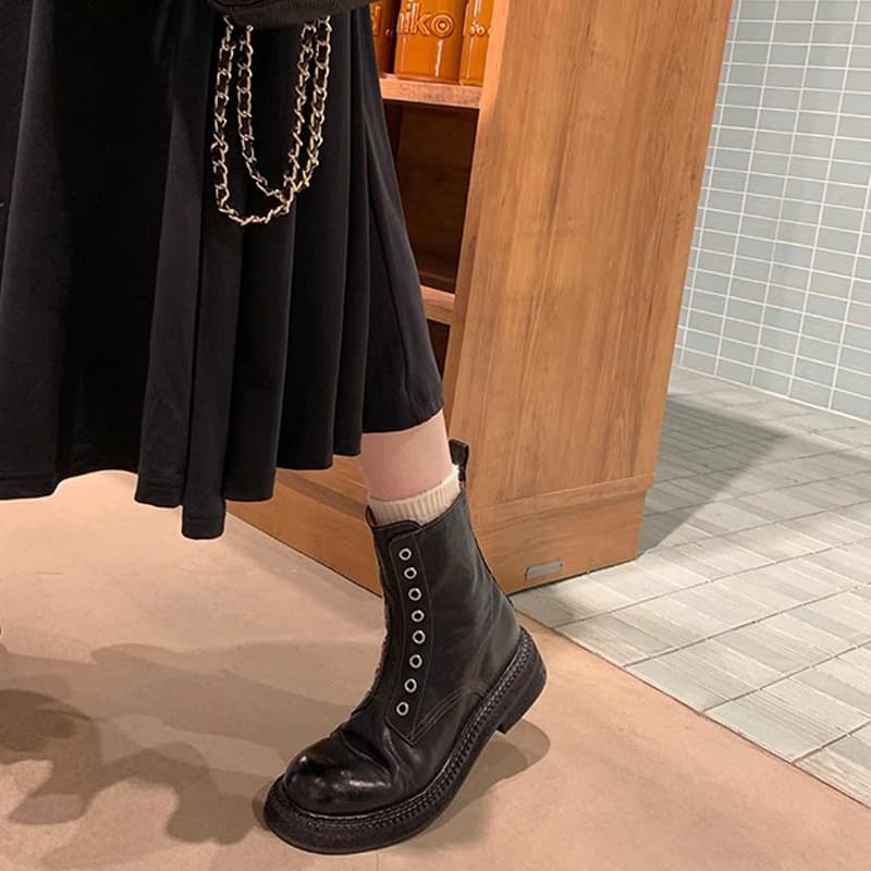 サイドジップ 厚底 レザーバイクブーツ