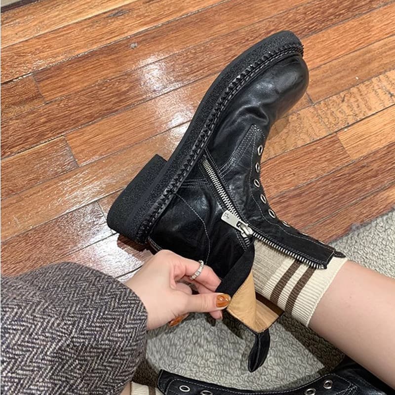 サイドジップ 厚底 レザーバイクブーツ