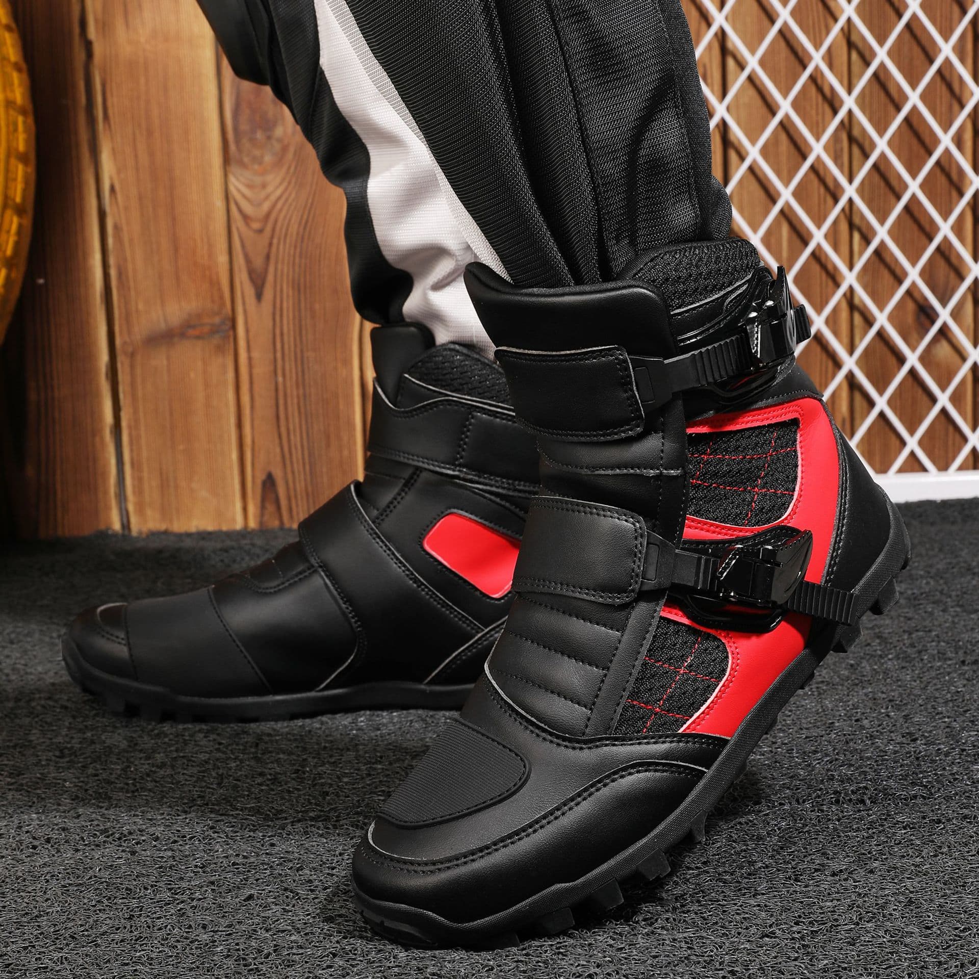 バイクブーツ 耐衝撃 ダブルバックル ライディングブーツ