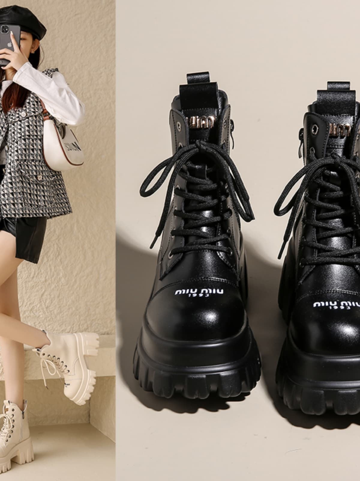 厚底サイドジップバイクブーツ