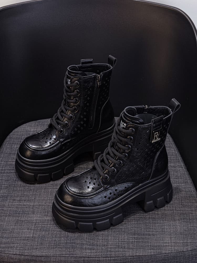 バイクブーツ メッシュデザイン厚底ショートブーツ
