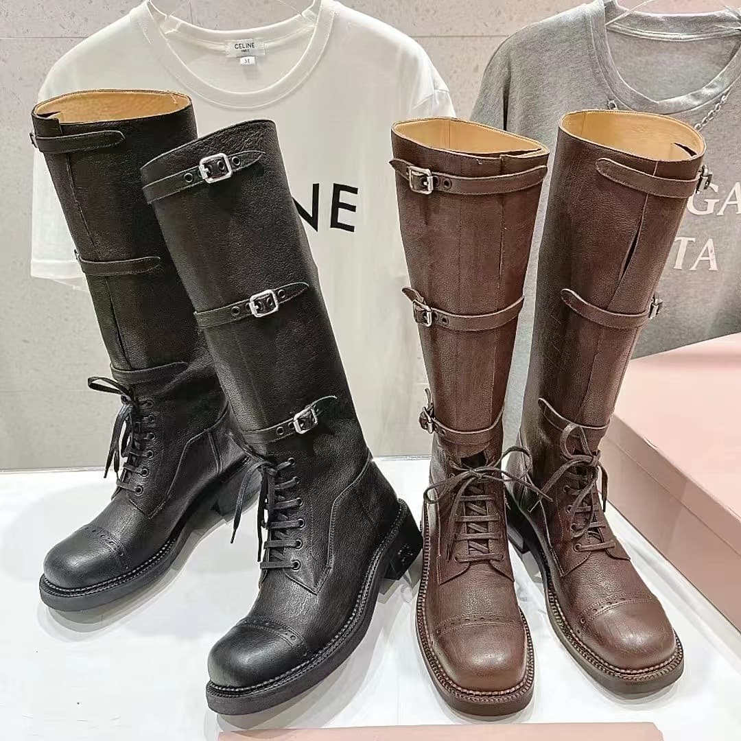 バックルデザイン ロングバイクブーツ